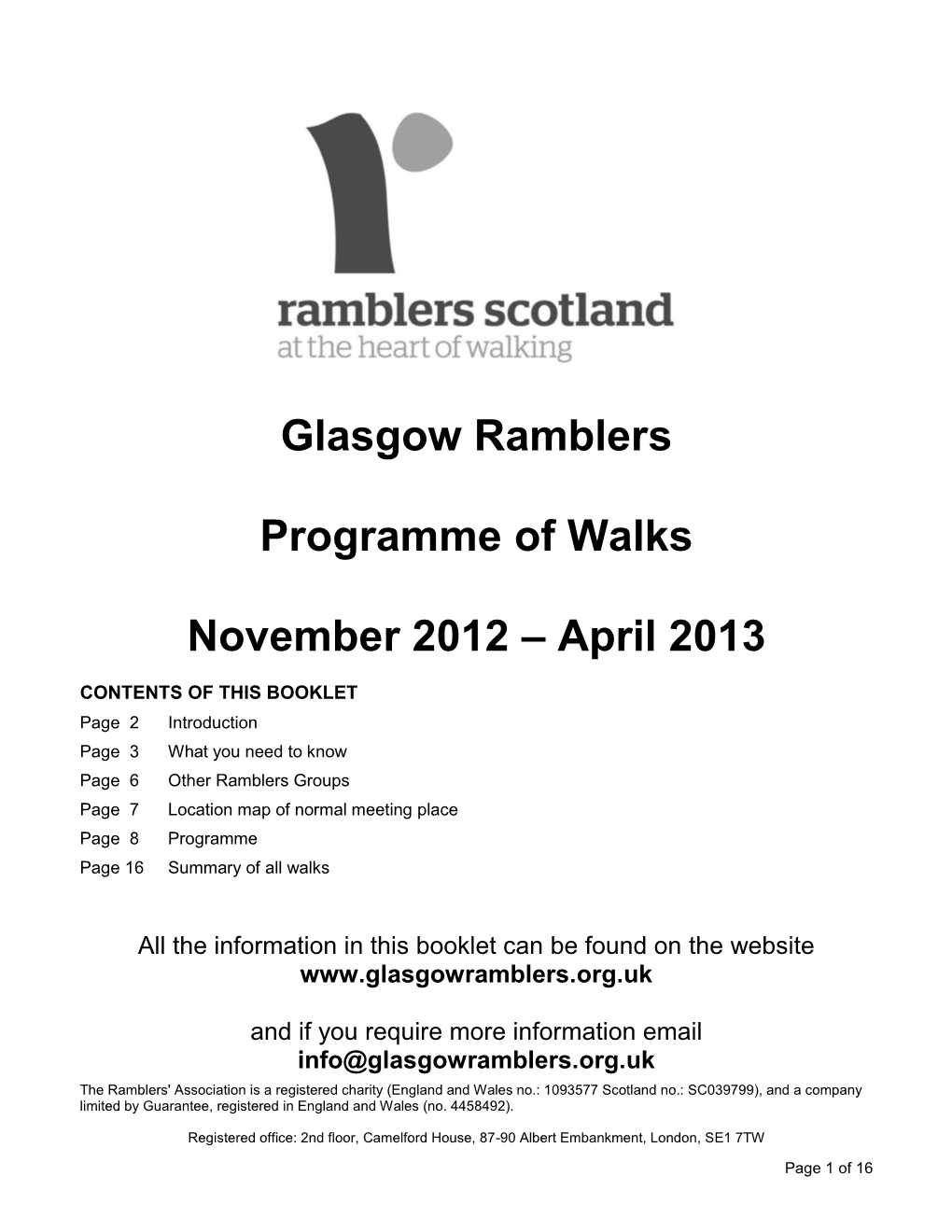 Glasgow Ramblers Programme of Walks November 2012 – April 2013