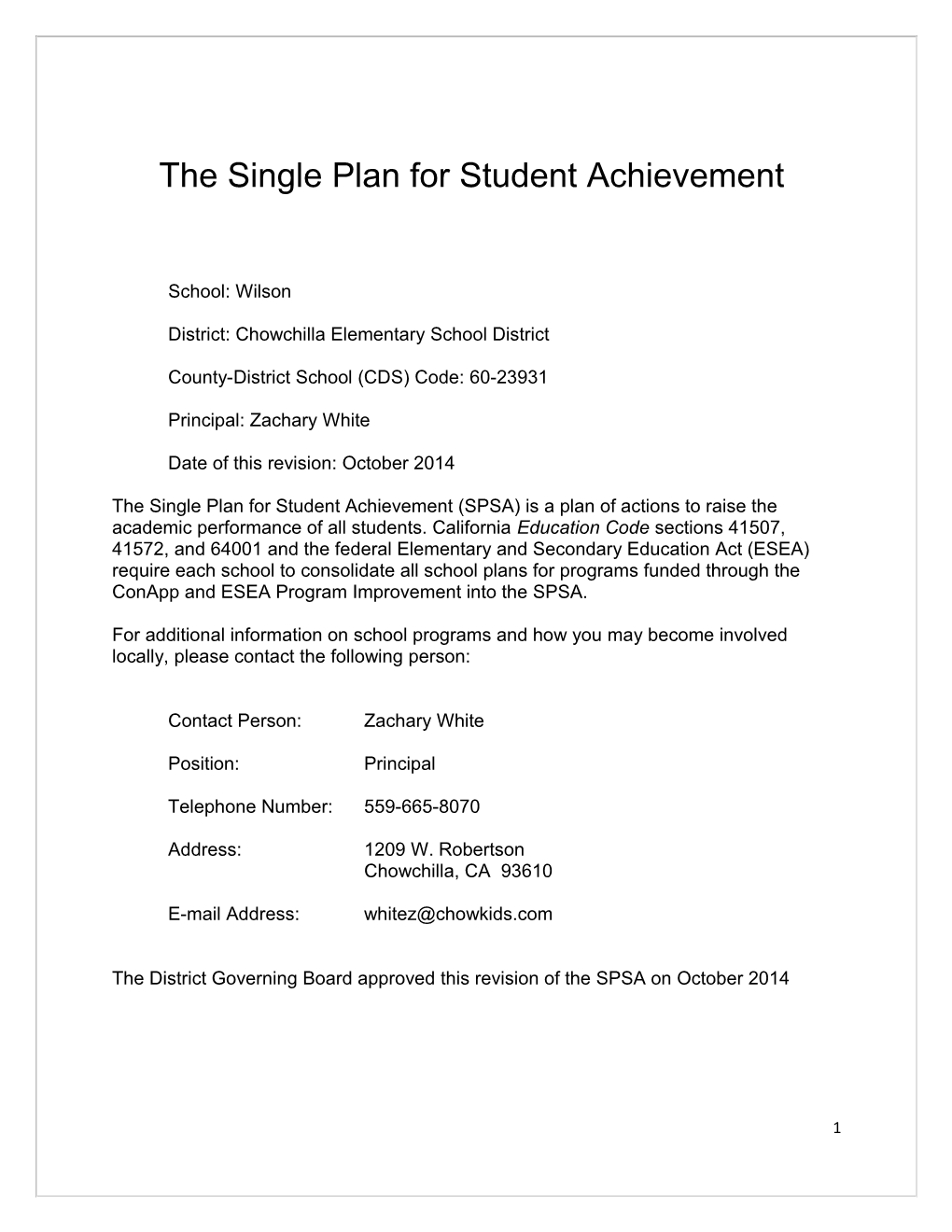 The Single Plan for Student Achievement s1