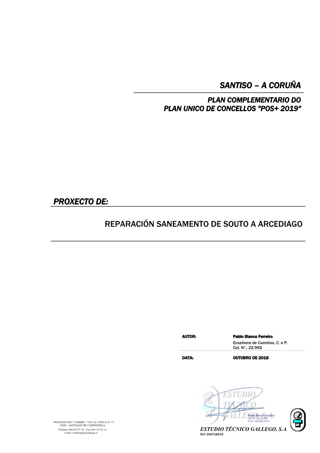 Proxecto De: Reparación Saneamento De Souto a Arcediago