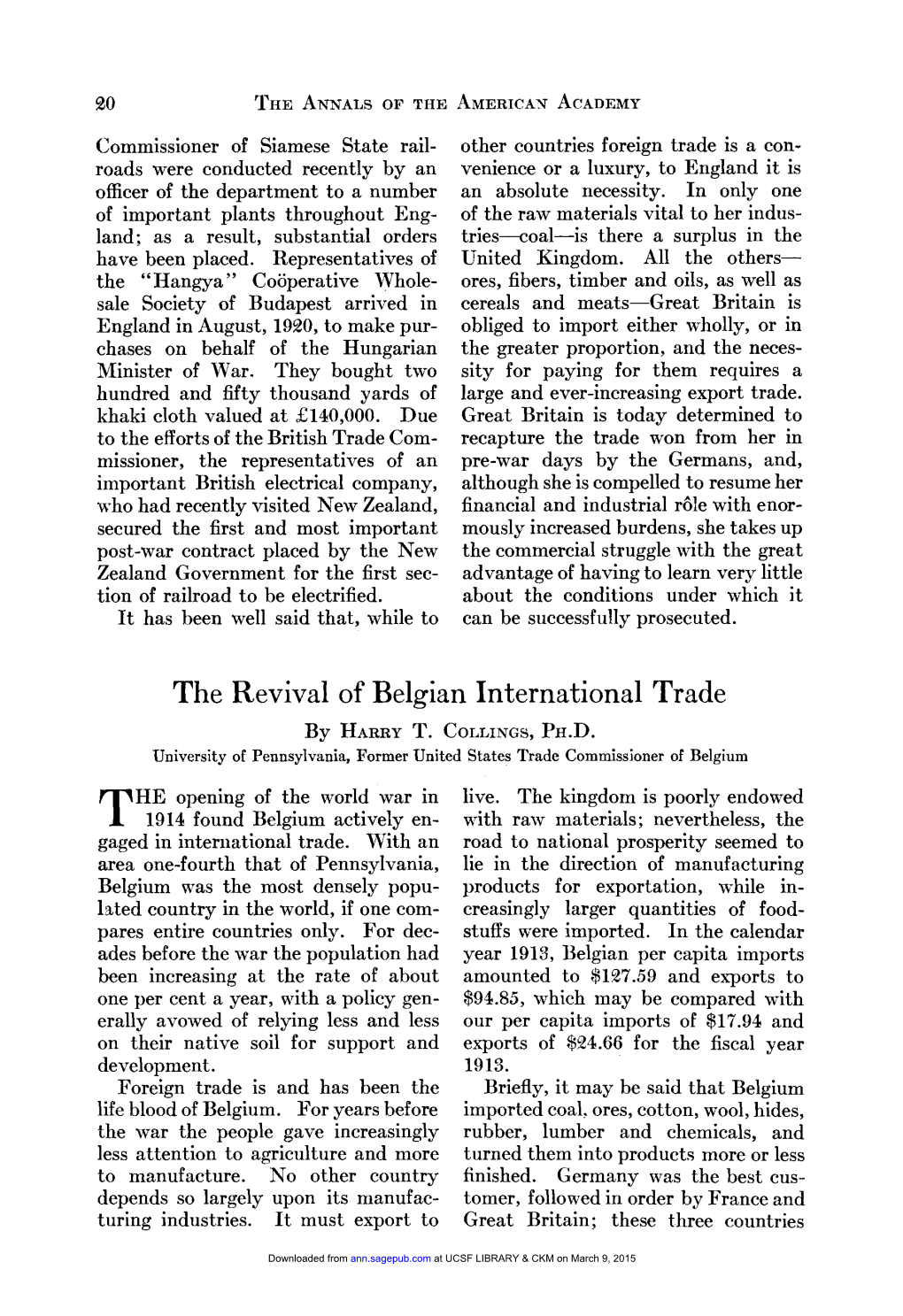 The Revival of Belgian International Trade by HARRY T