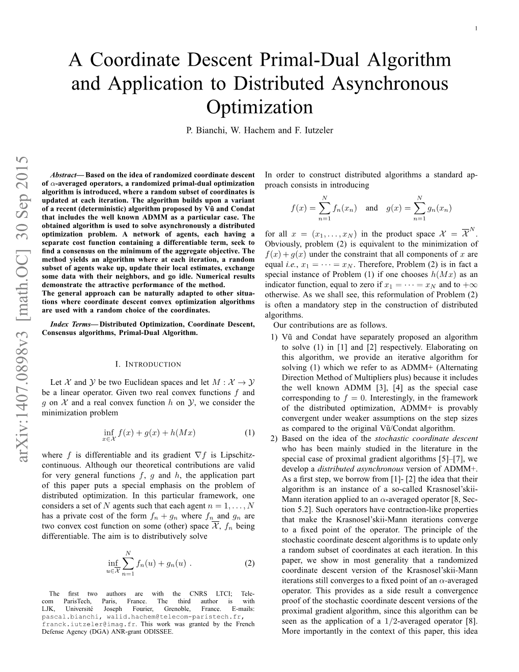 A Coordinate Descent Primal-Dual Algorithm and Application To