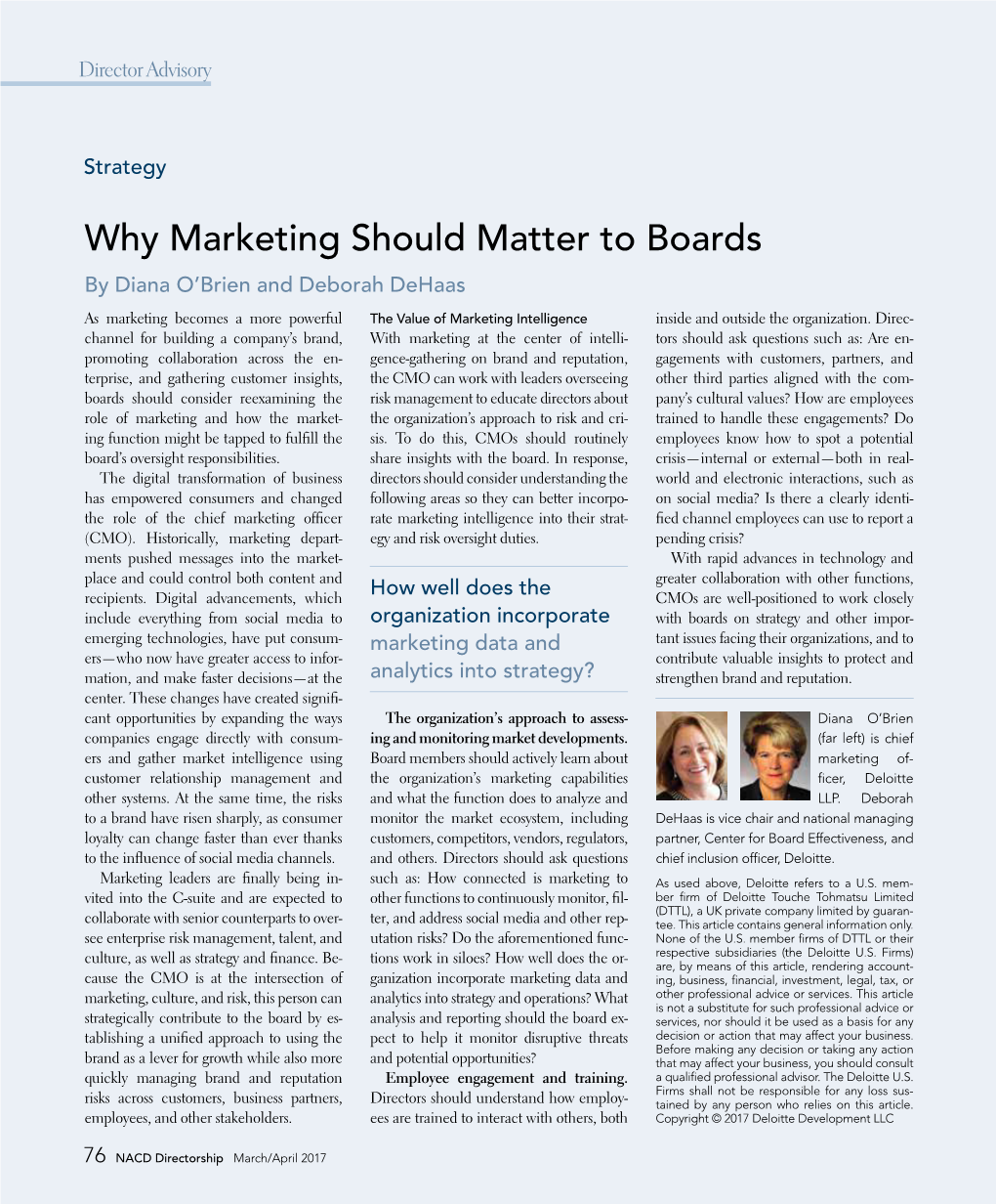 Why Marketing Should Matter to Boards by Diana O’Brien and Deborah Dehaas