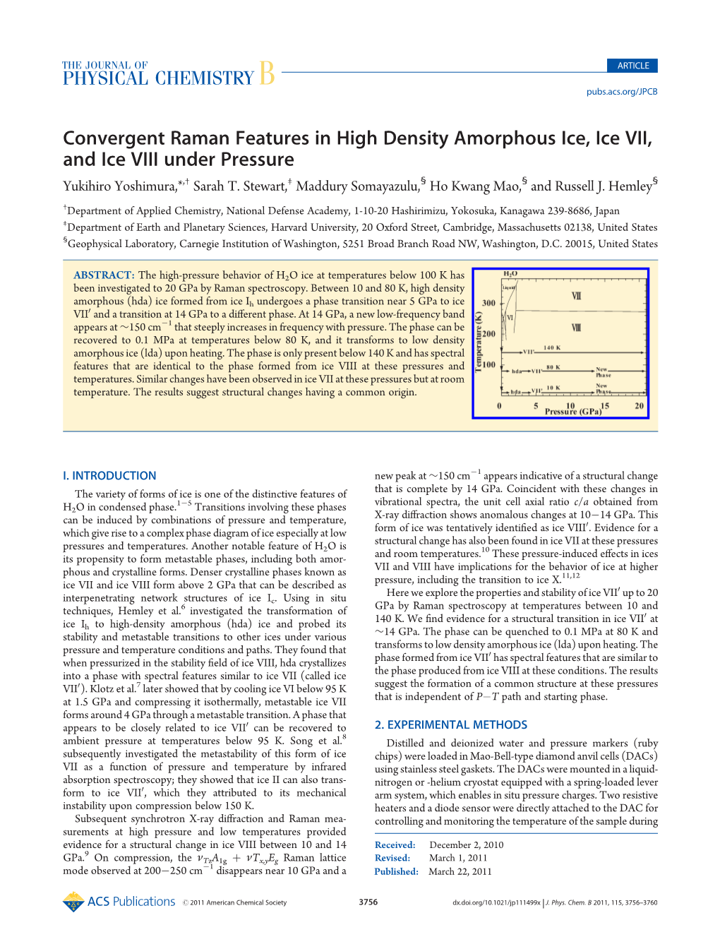 Convergent Raman Features in High Density Amorphous Ice, Ice VII, and Ice VIII Under Pressure † ‡ § § § Yukihiro Yoshimura,*, Sarah T