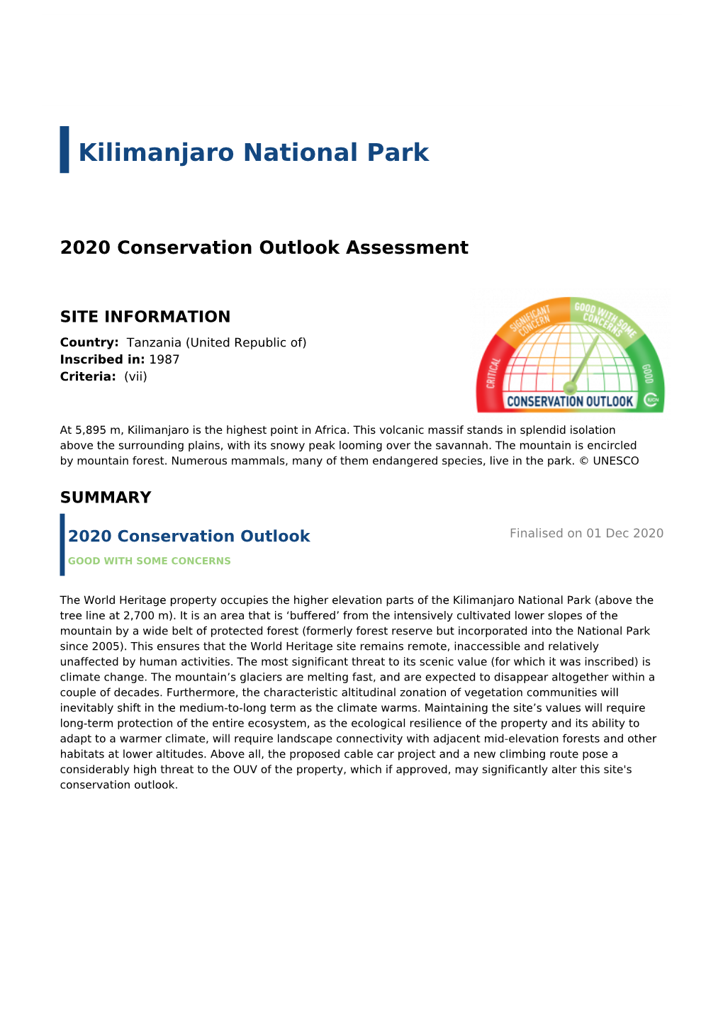 2020 Conservation Outlook Assessment