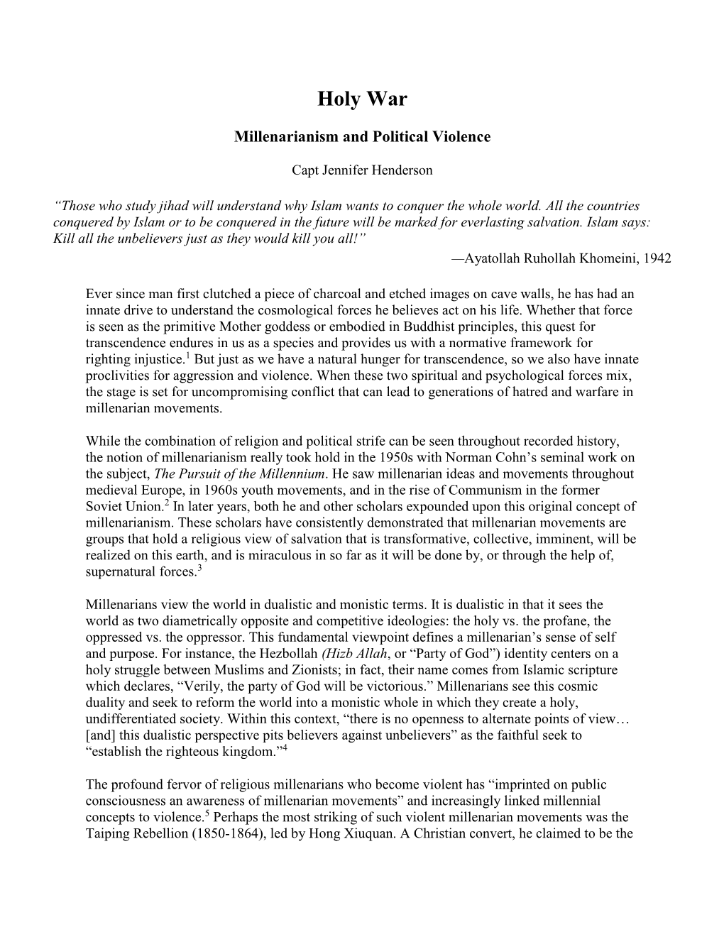 Millenarianism and Political Violence