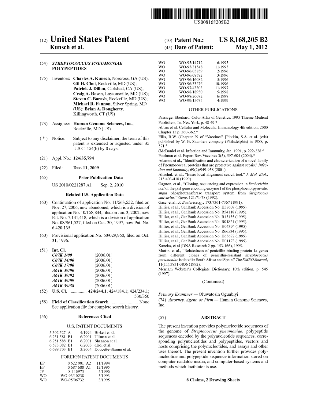 (12) United States Patent (10) Patent No.: US 8,168.205 B2 Kunsch Et Al