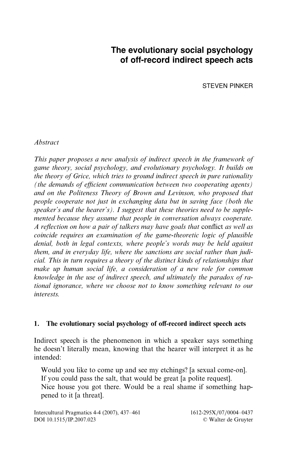 The Evolutionary Social Psychology of Off-Record Indirect Speech Acts