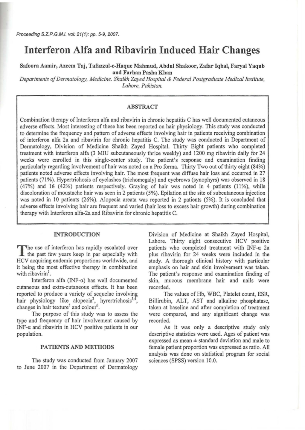 Interferon Alfa and Ribavirin Induced Hair Changes