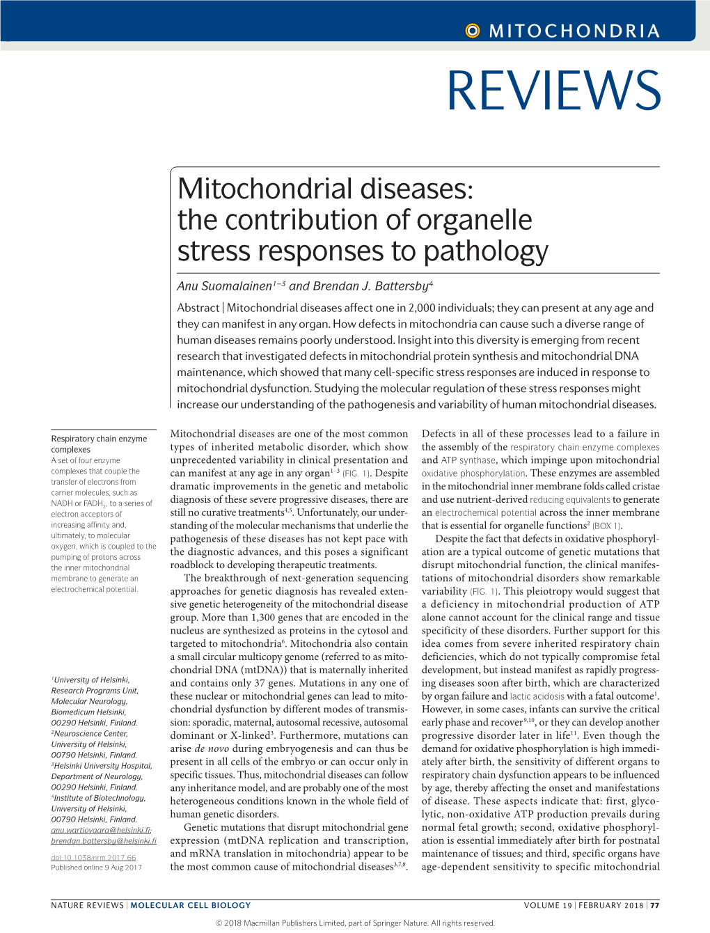 Mitochondrial Diseases: the Contribution of Organelle Stress Responses to Pathology