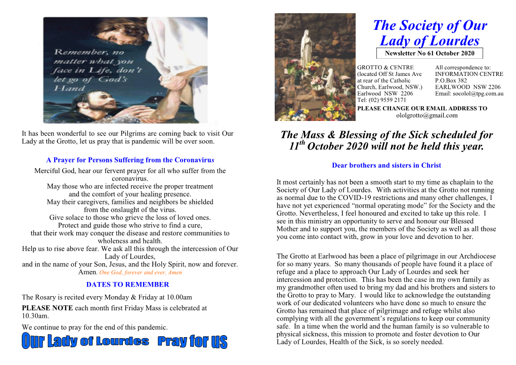 The Society of Our Lady of Lourdes Newsletter No 61 October 2020