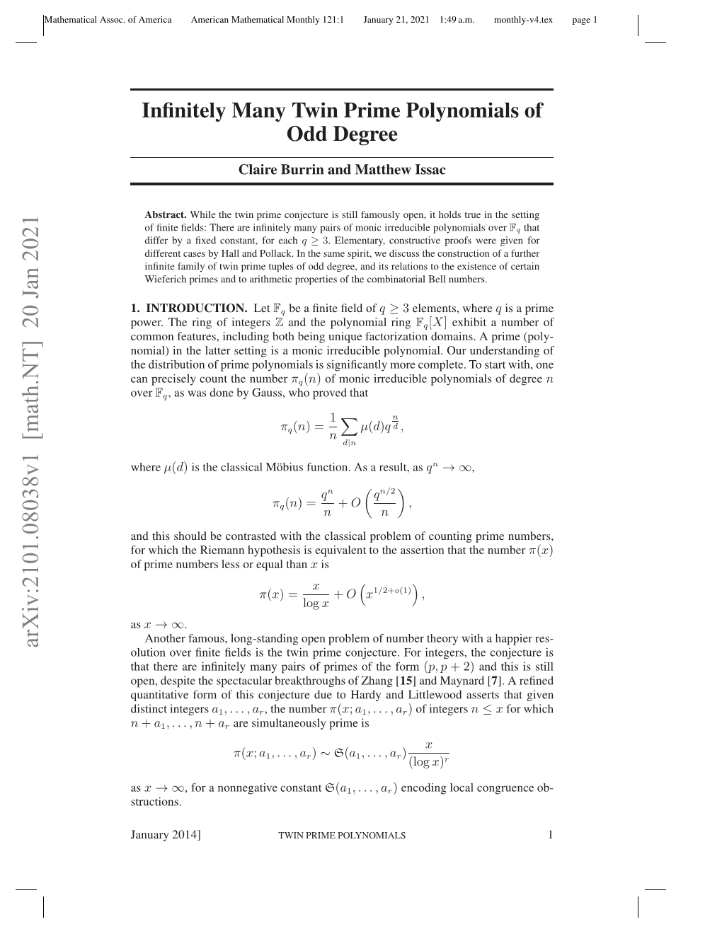 Infinitely Many Twin Prime Polynomials of Odd Degree