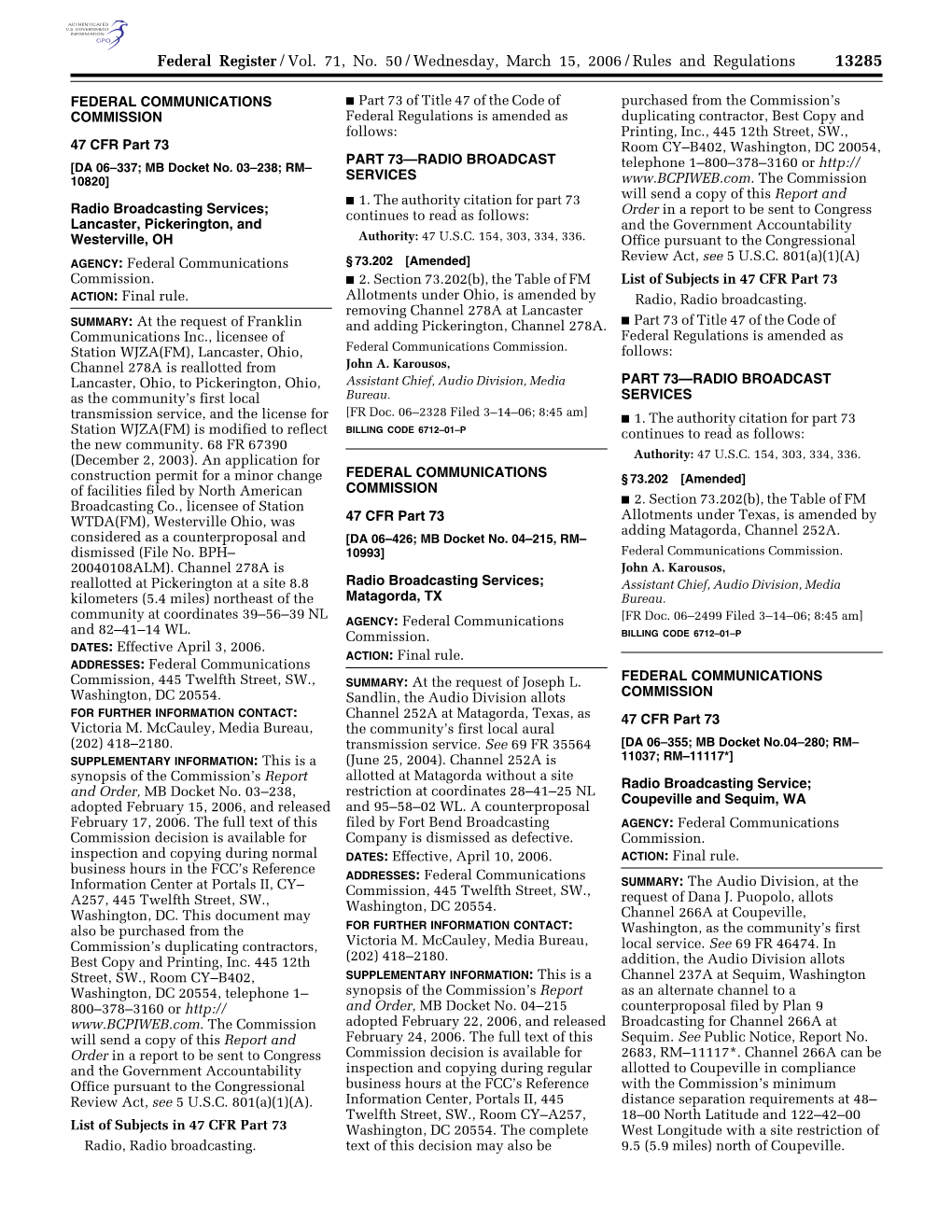 Federal Register/Vol. 71, No. 50/Wednesday, March 15, 2006