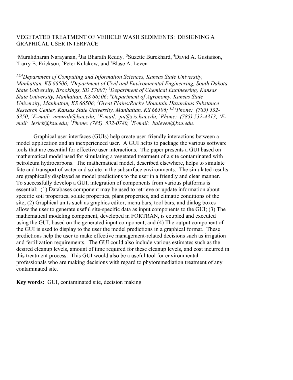 Vegetated Treatment of Vehicle Wash Sediments: Designing a Graphical User Interface