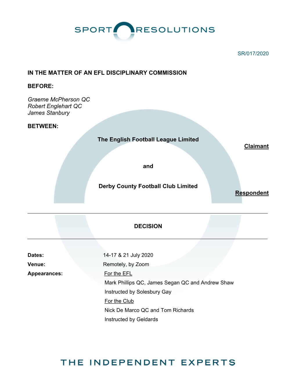 EFL Derby County Decision Document.Pdf