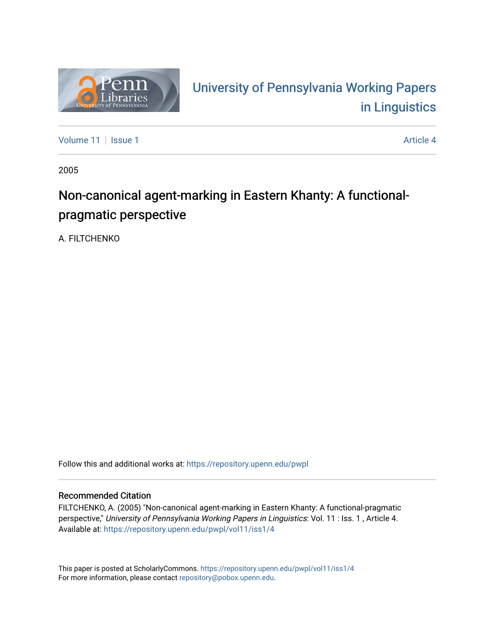 Non-Canonical Agent-Marking in Eastern Khanty: a Functional- Pragmatic Perspective