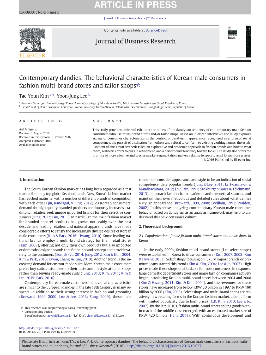 Contemporary Dandies: the Behavioral Characteristics of Korean Male Consumers in Fashion Multi-Brand Stores and Tailor Shops☆