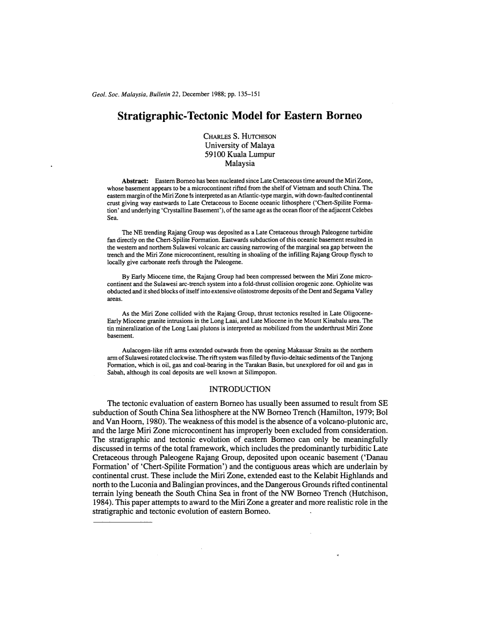 Stratigraphic-Tectonic Model for Eastern Borneo