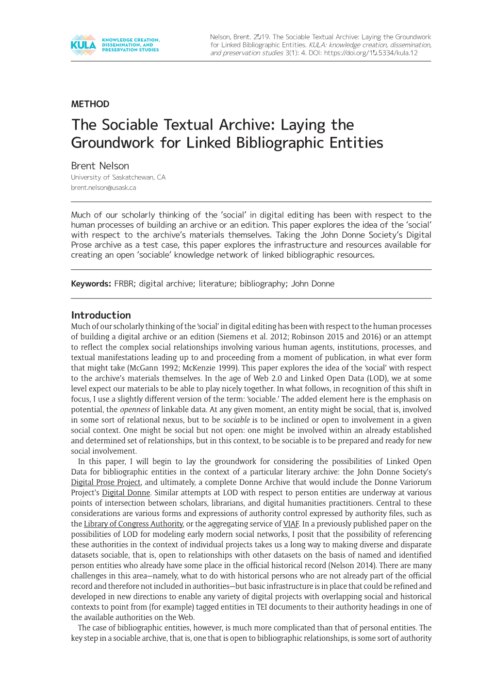 The Sociable Textual Archive: Laying the Groundwork for Linked Bibliographic Entities