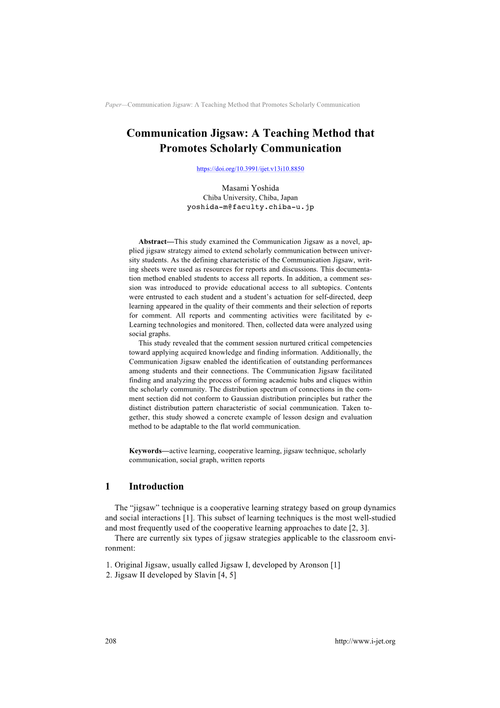 Communication Jigsaw: a Teaching Method That Promotes Scholarly Communication