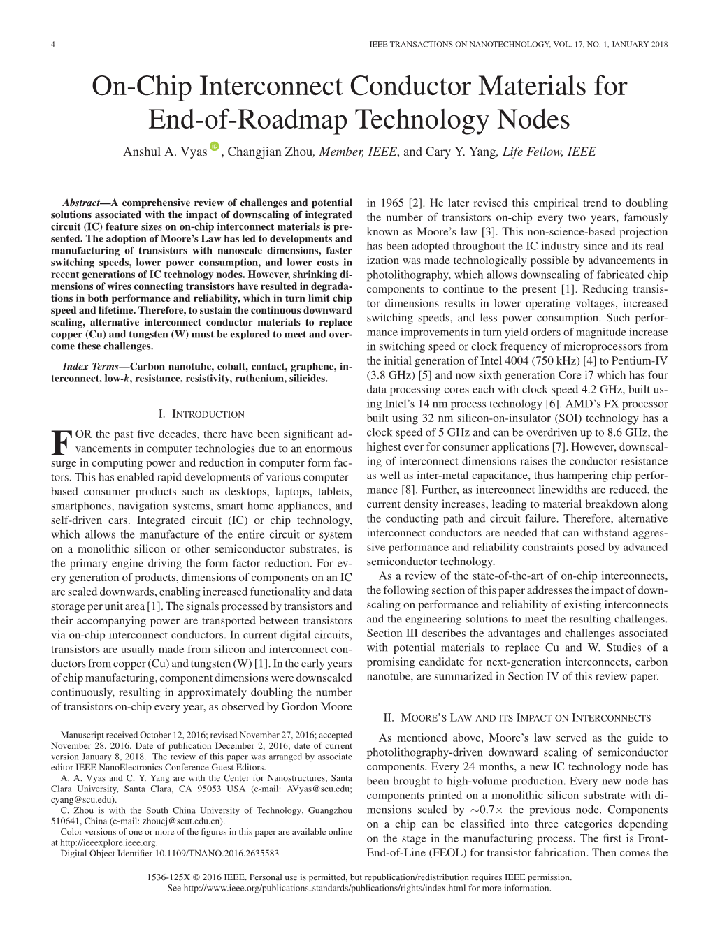 On-Chip Interconnect Conductor Materials for End-Of-Roadmap Technology Nodes Anshul A