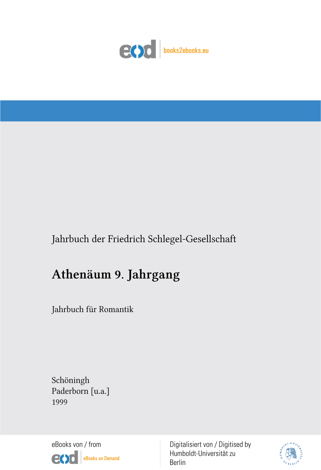 Jahrbuch Für Romantik. ~ Paderborn; München; Wien; Zürich: Schöningh