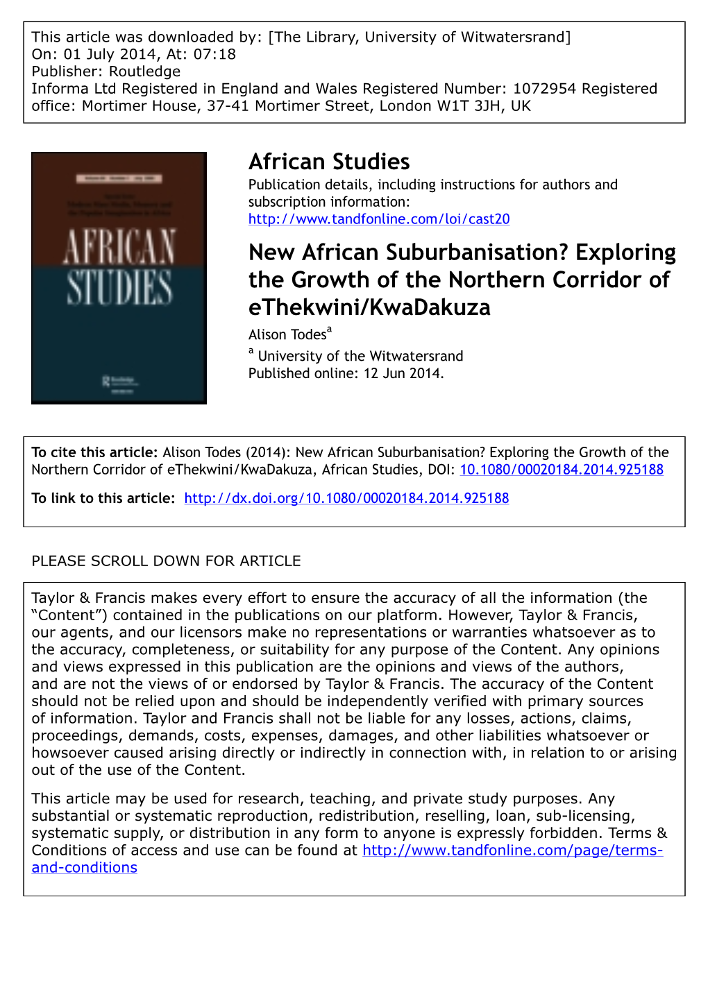 New African Suburbanisation? Exploring the Growth of the Northern Corridor of Ethekwini/Kwadakuza