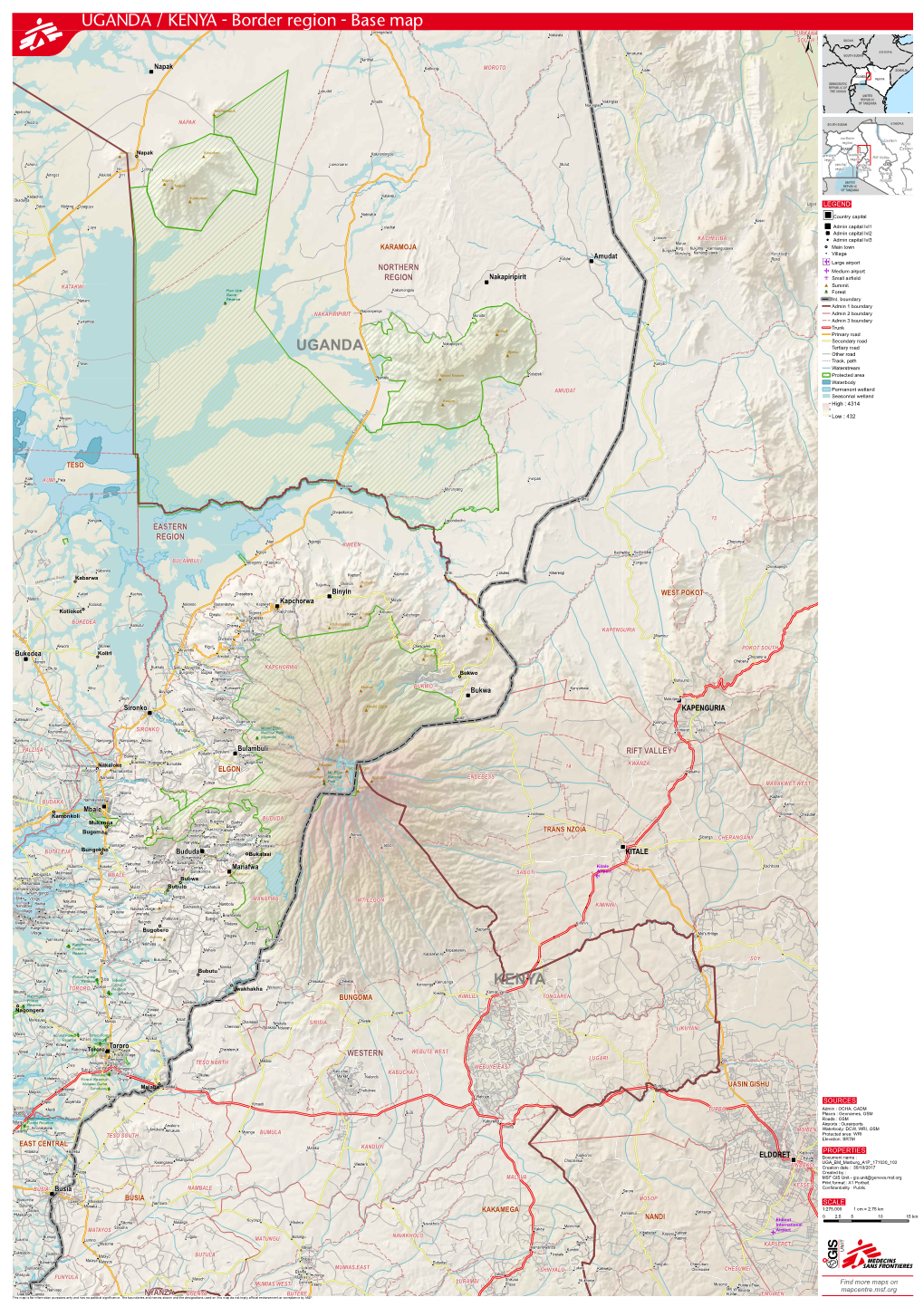 UGANDA / KENYA - Border Region - Base Map Lorengedwat Nakalala TURKANA SOUTH SUDAN