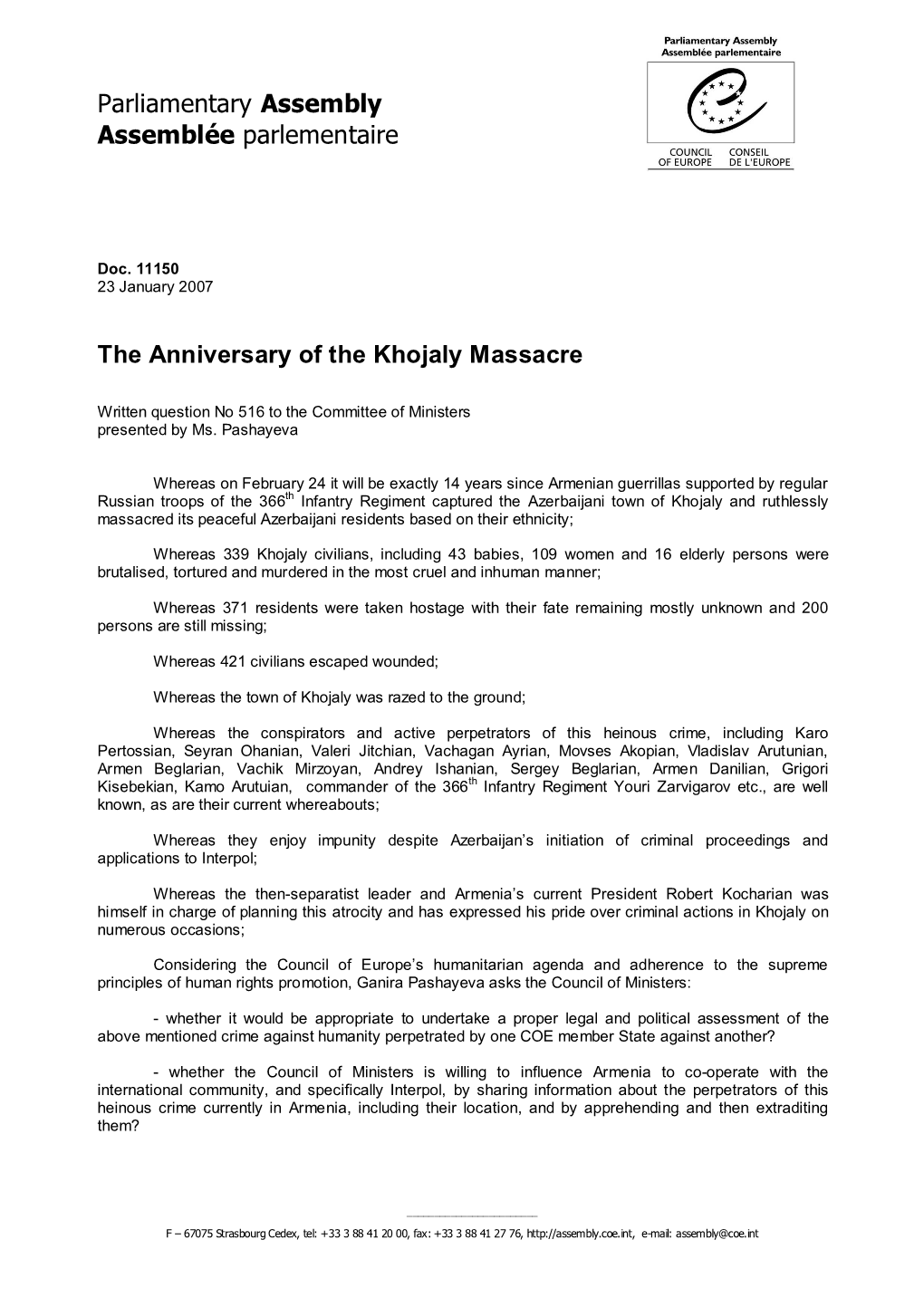 The Anniversary of the Khojaly Massacre
