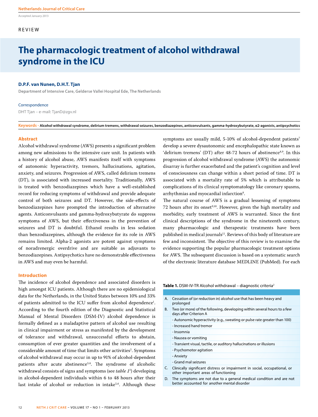 The Pharmacologic Treatment of Alcohol Withdrawal Syndrome in the ICU