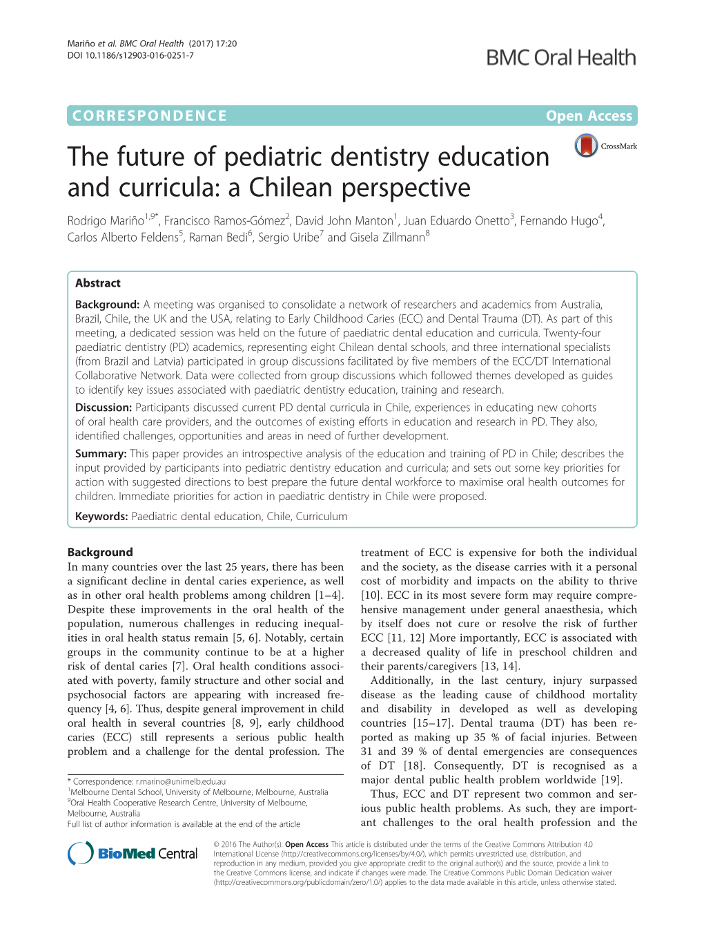 The Future of Pediatric Dentistry Education and Curricula: a Chilean