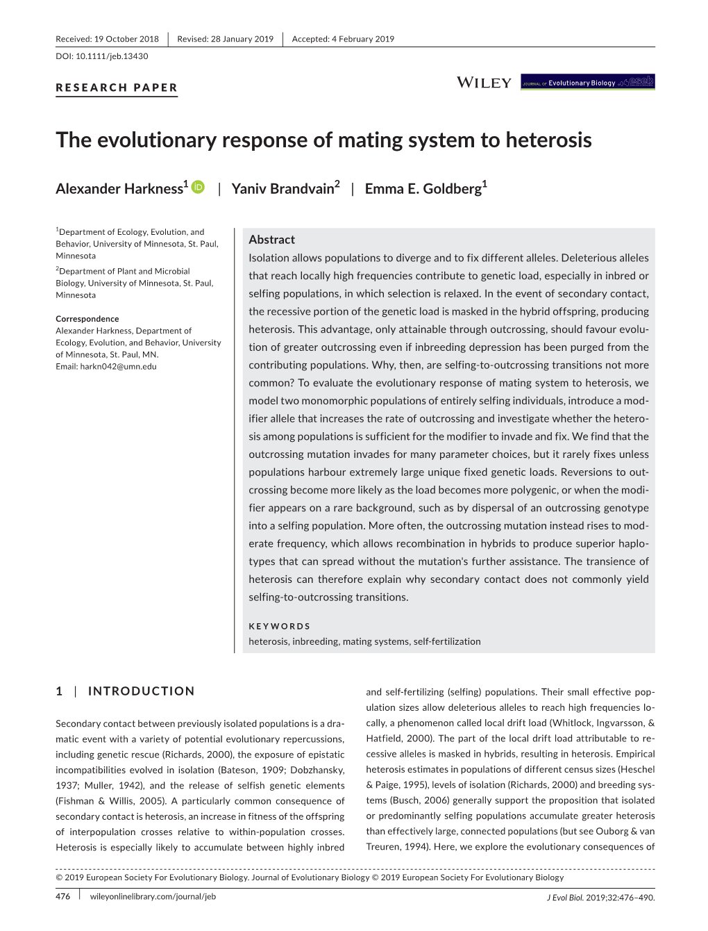 The Evolutionary Response of Mating System to Heterosis