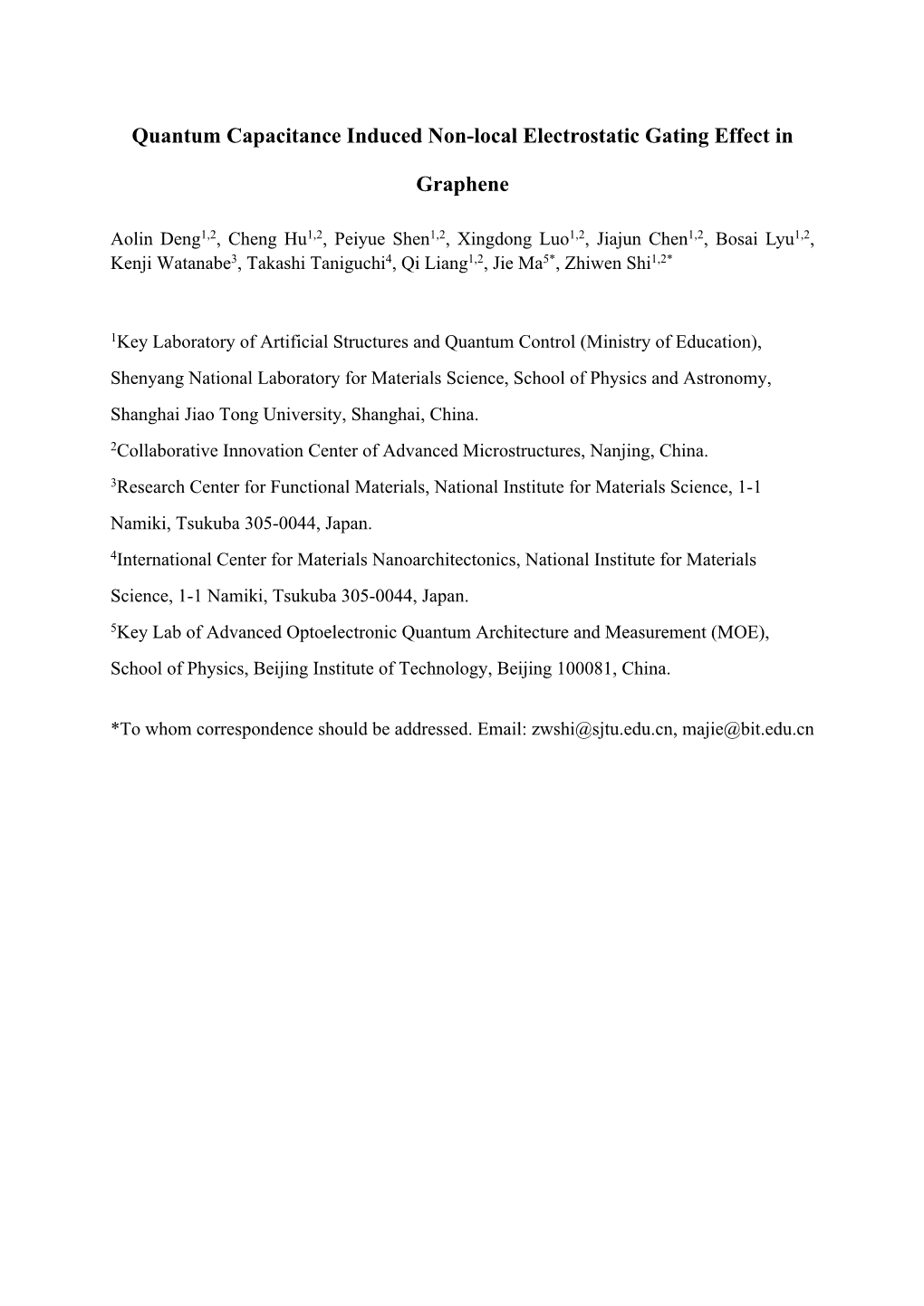 Quantum Capacitance Induced Non-Local Electrostatic Gating Effect In