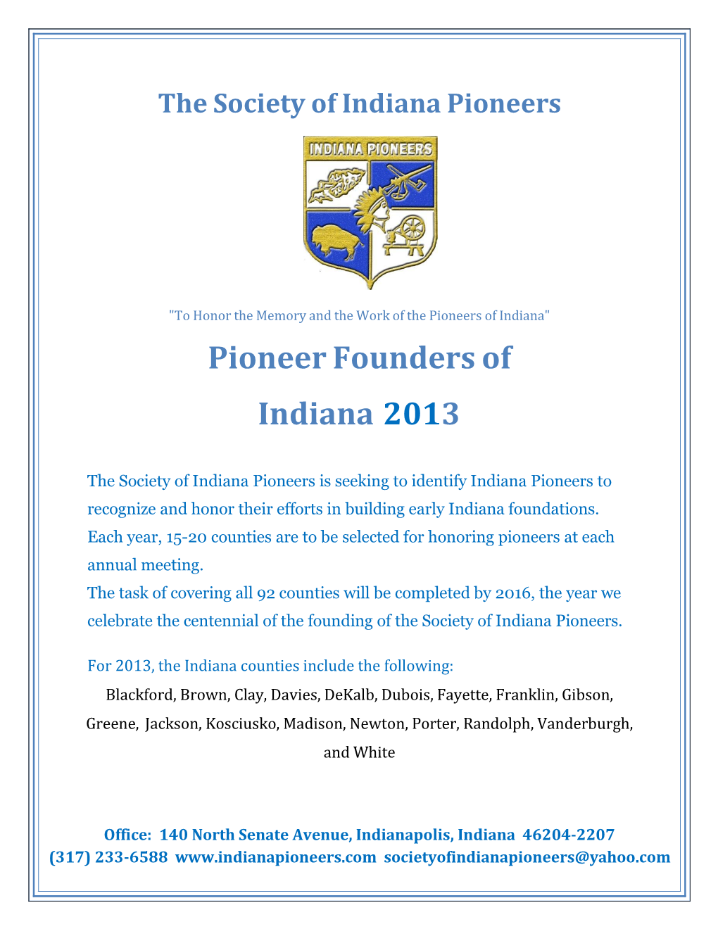 Pioneer Founders of Indiana 2013