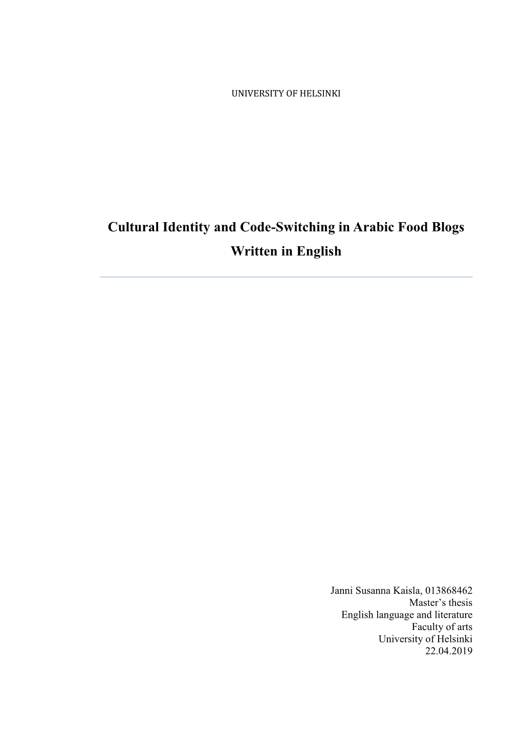 Cultural Identity and Code-Switching in Arabic Food Blogs Written in English