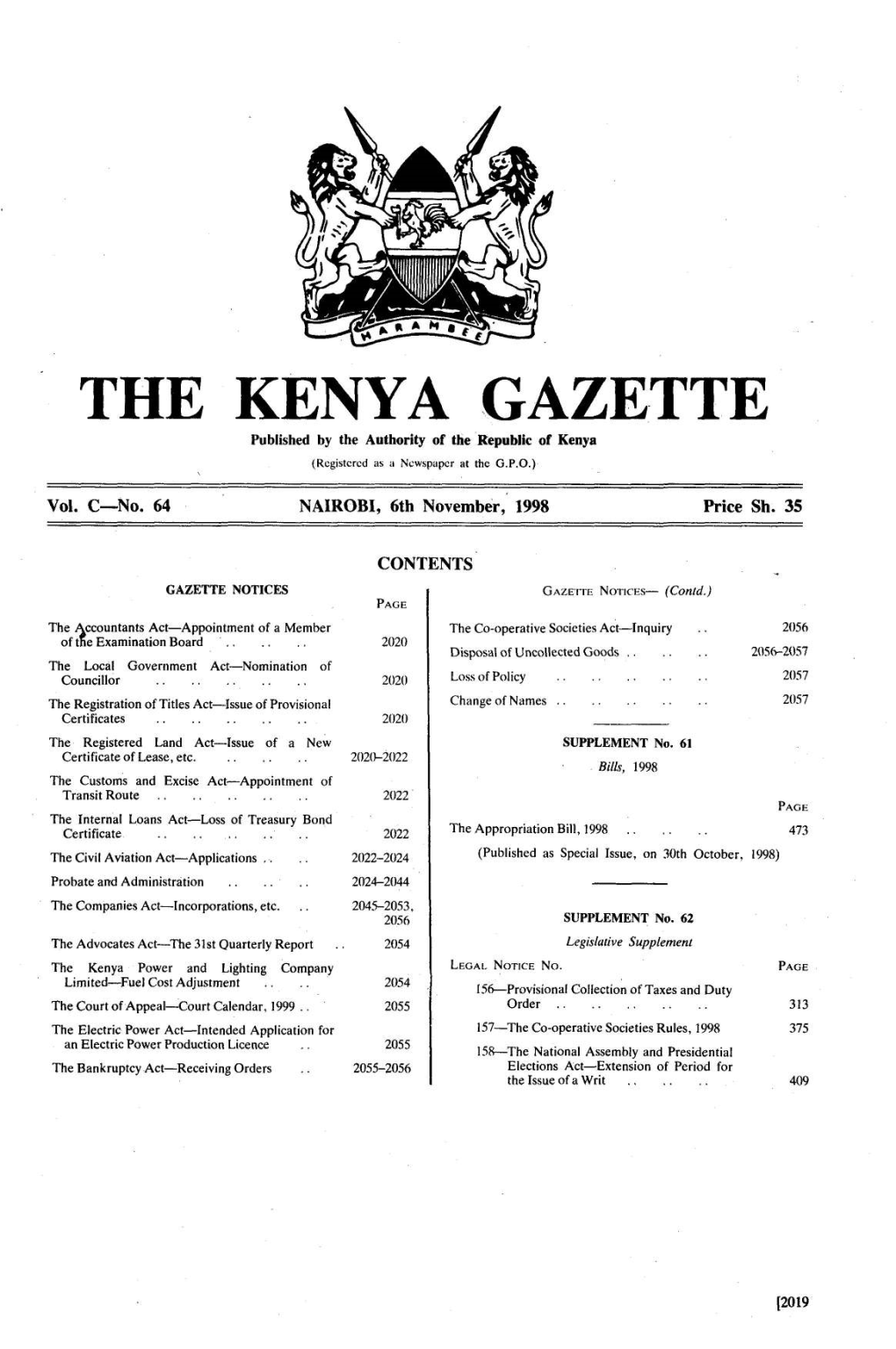 THE KENYA GAZETTE Published by the Authority of the Republic of Kenya