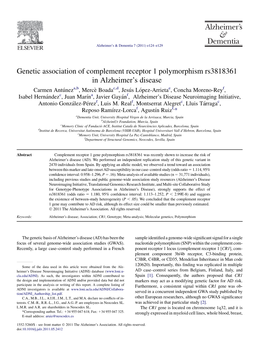 Genetic Association of Complement Receptor 1 Polymorphism