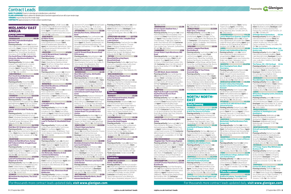 Contract Leads Powered by EARLY PLANNING Projects in Planning up to Detailed Plans Submitted