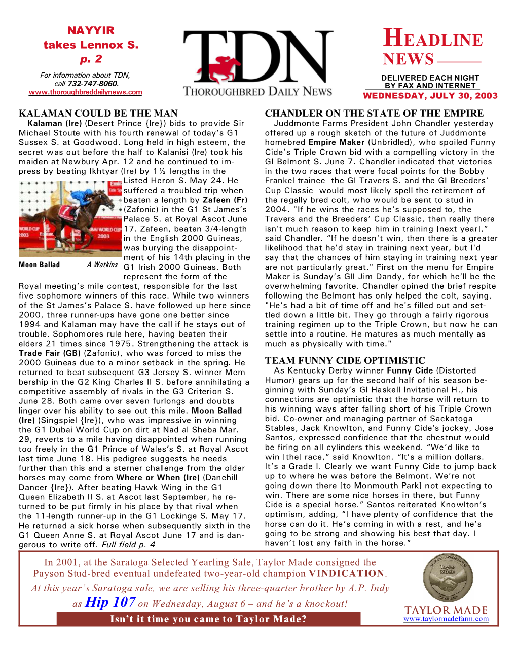 HEADLINE NEWS • 7/30/03 • PAGE 2 of 7