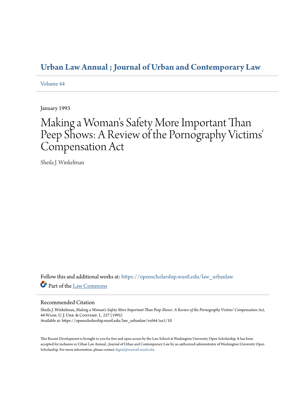 A Review of the Pornography Victims' Compensation Act Sheila J