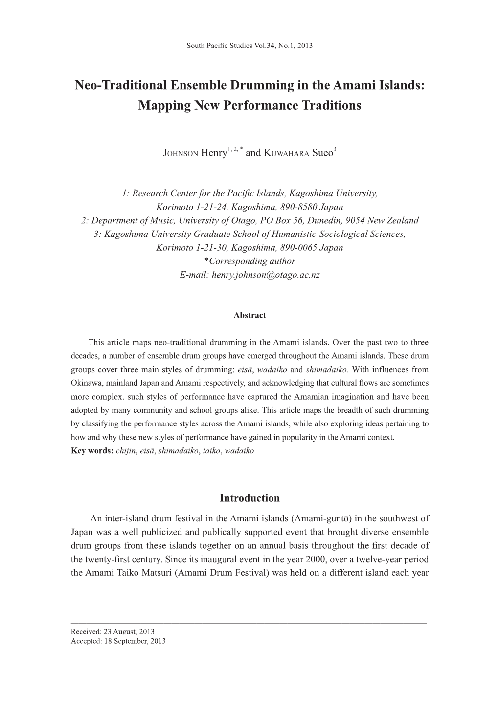 Neo-Traditional Ensemble Drumming in the Amami Islands: Mapping New Performance Traditions