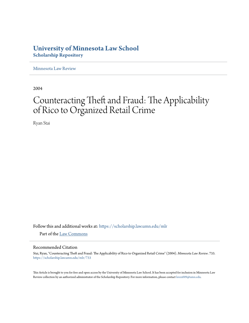 Counteracting Theft and Fraud: the Applicability of RICO to Organized Retail Crime