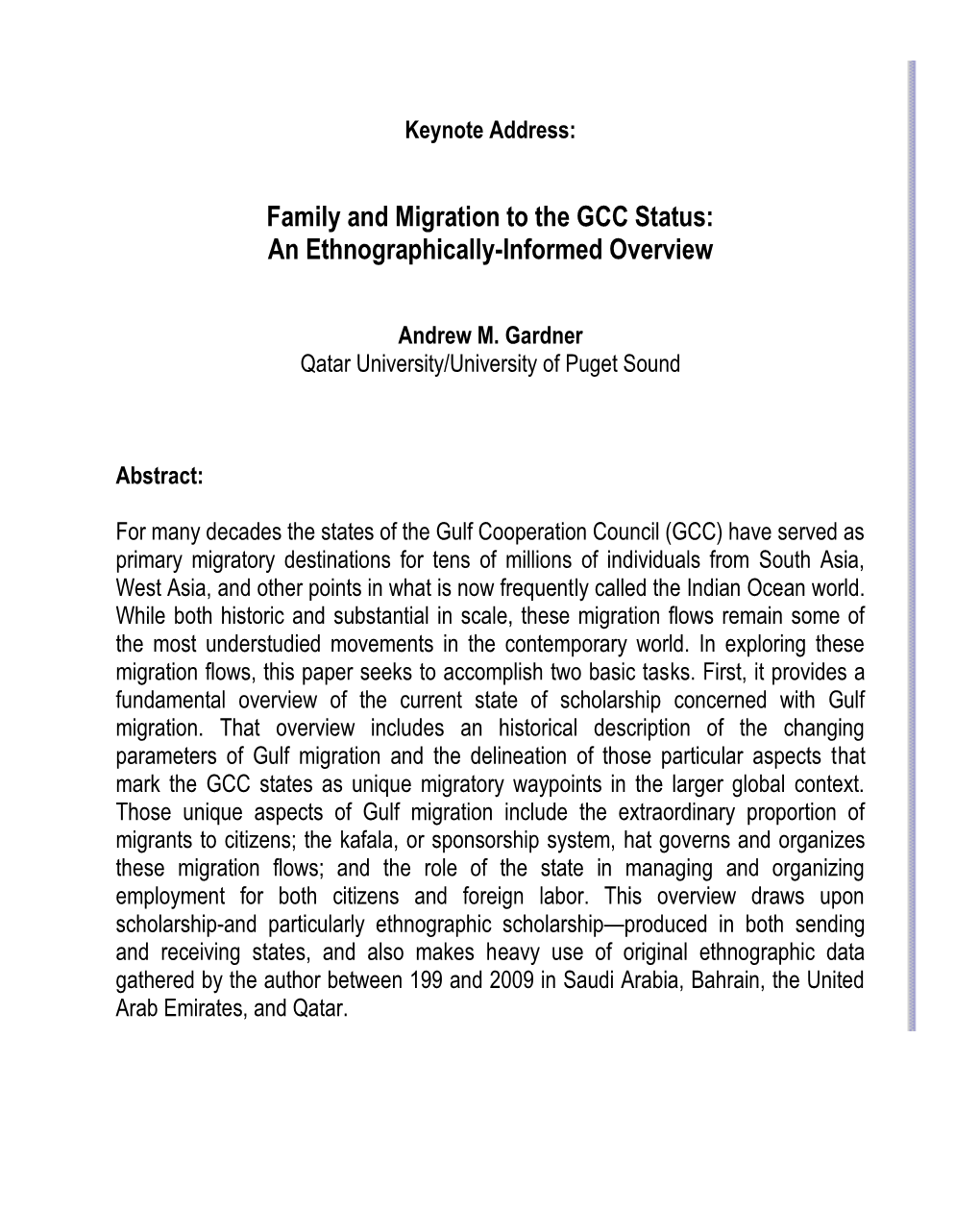 Family and Migration to the GCC Status: an Ethnographically-Informed Overview