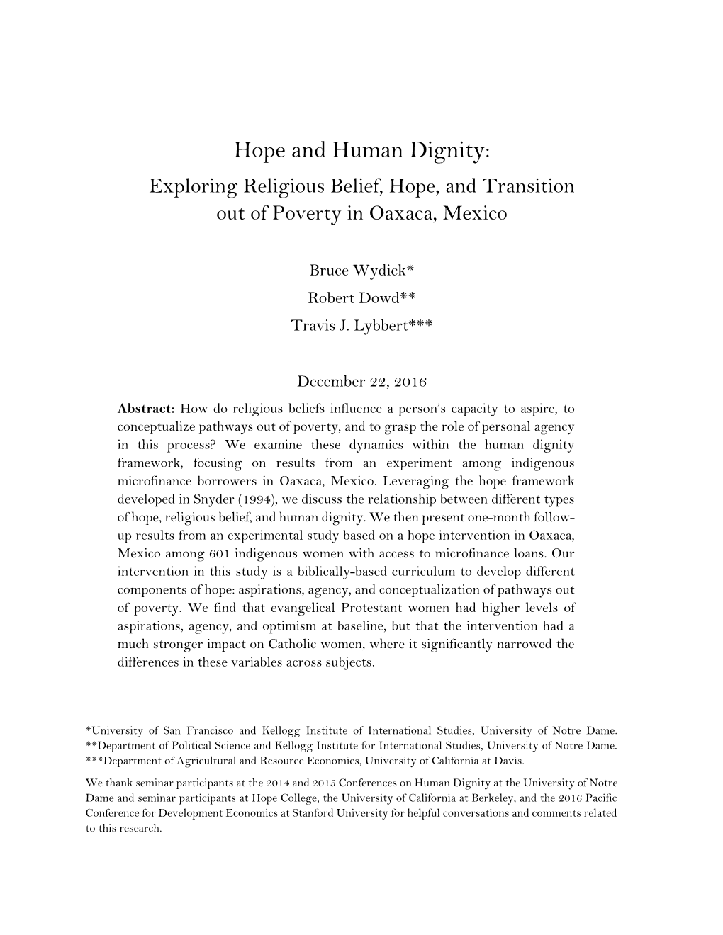 Hope and Human Dignity: Exploring Religious Belief, Hope, and Transition out of Poverty in Oaxaca, Mexico