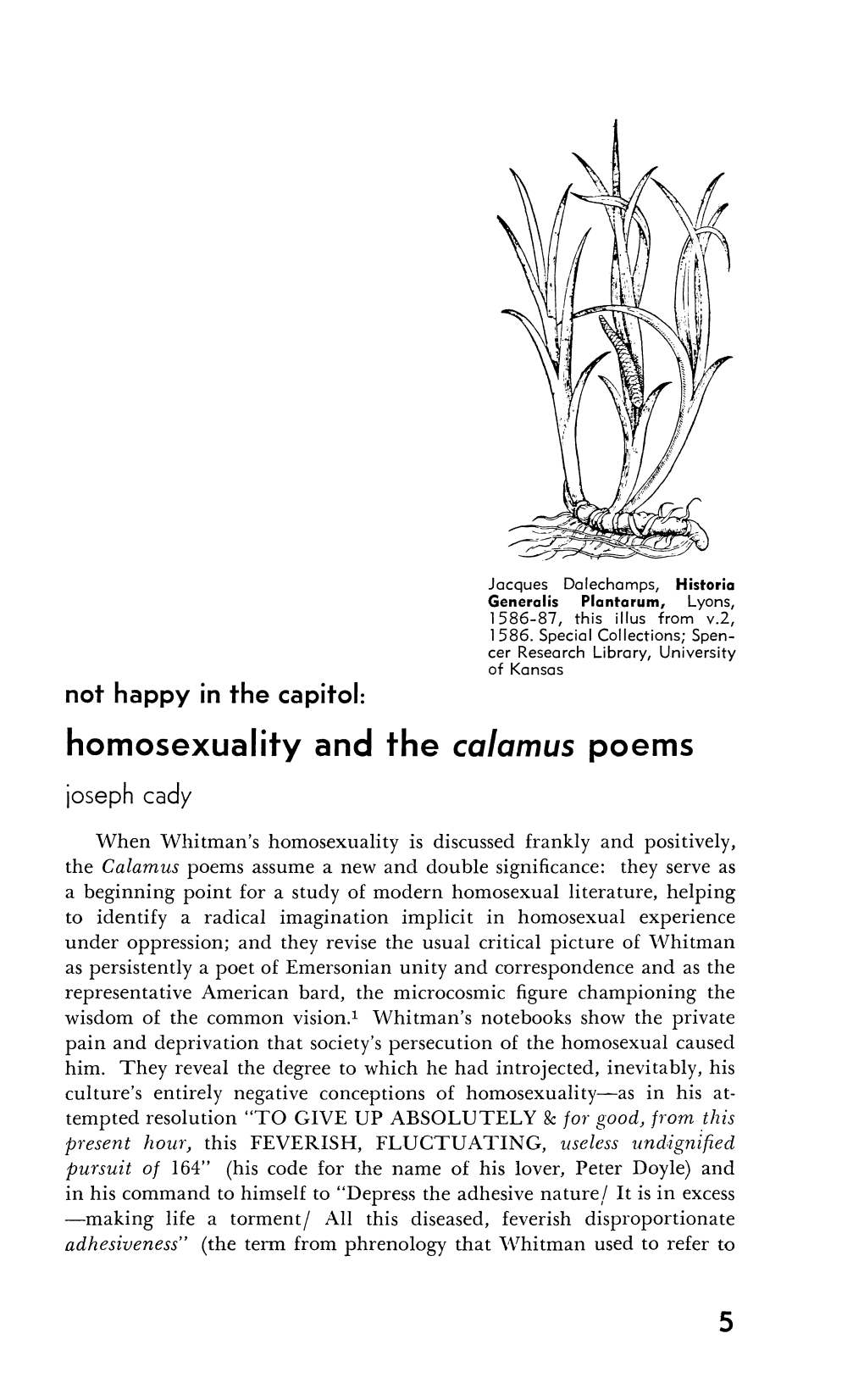Homosexuality and the Calamus Poems Joseph Cady