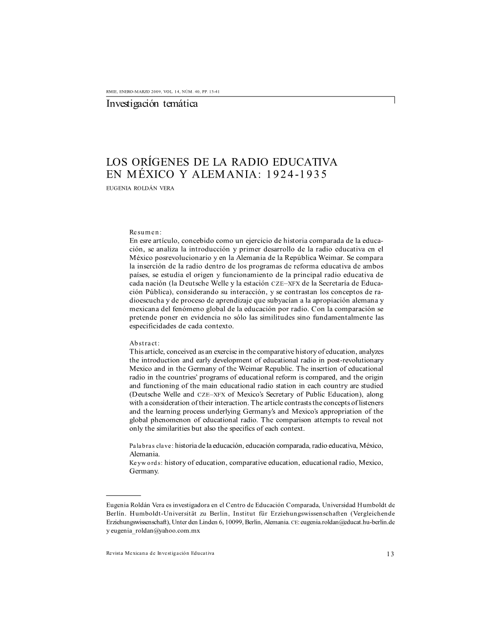 Los Orígenes De La Radio Educativa En México Y Alemania: 1924-1935 Eugenia Roldán Vera