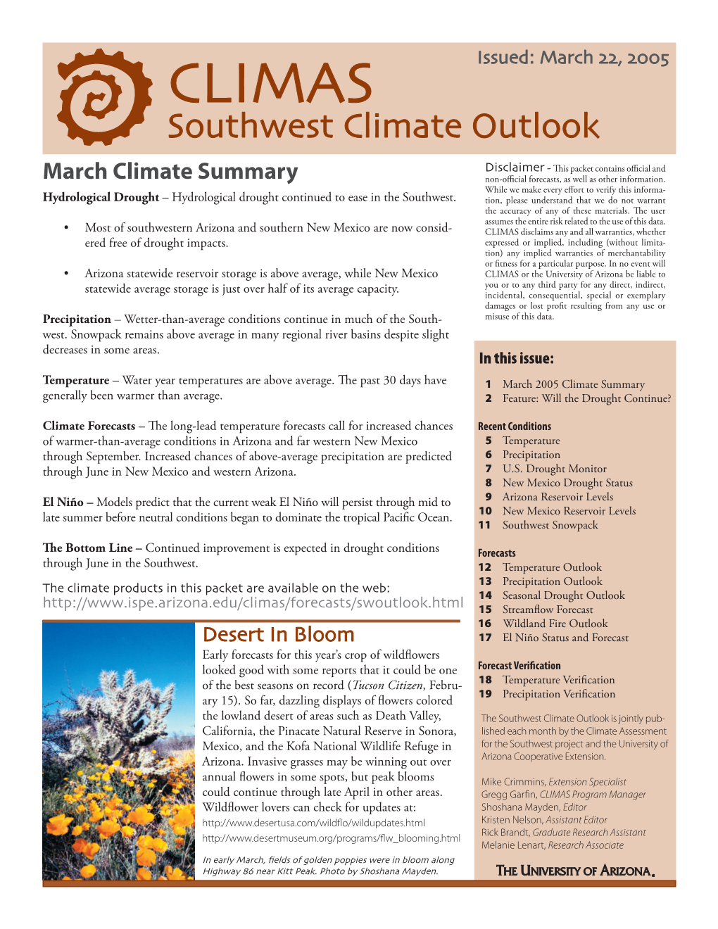 March Climate Summary Non-Oﬃcial Forecasts, As Well As Other Information