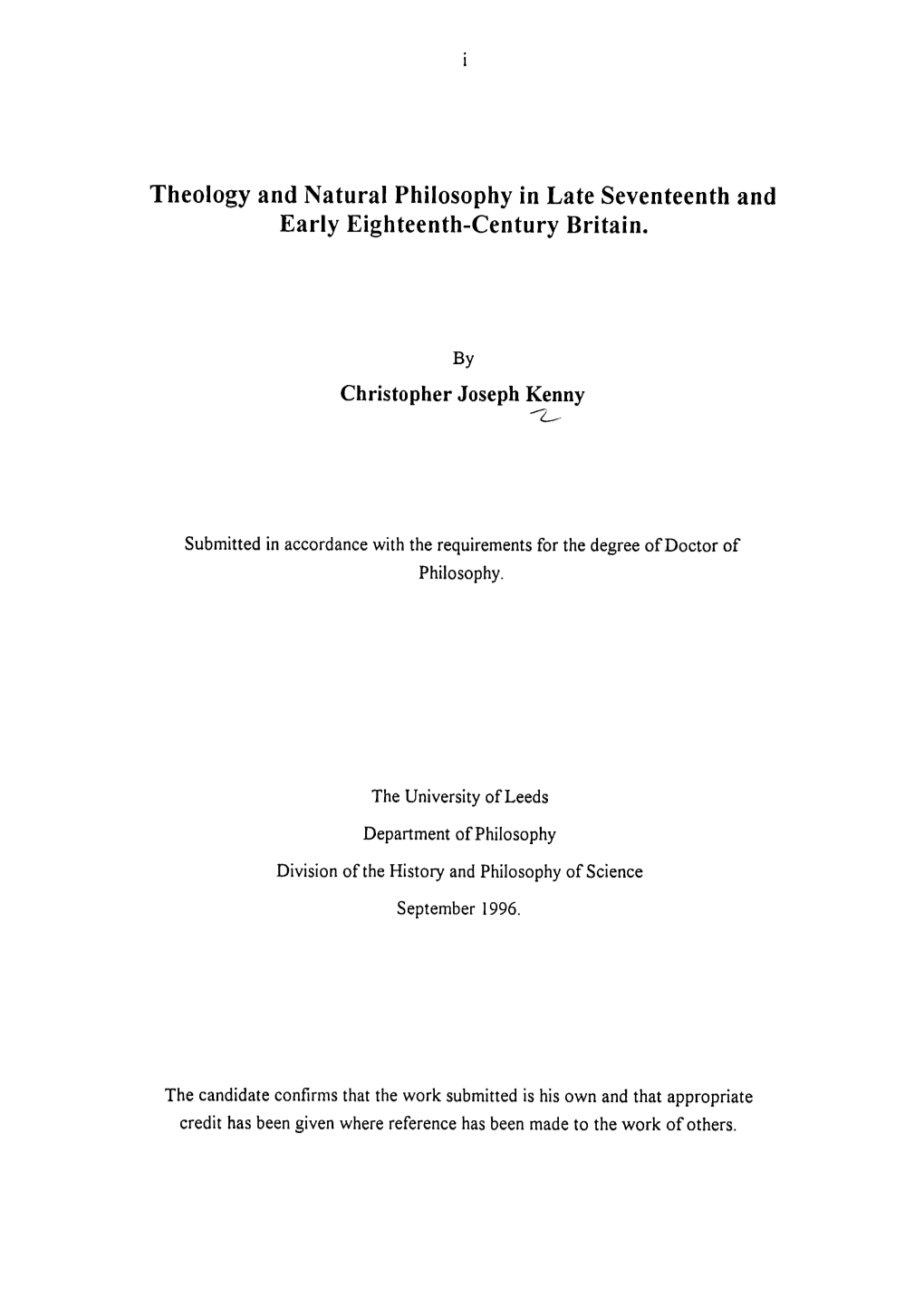 Theology and Natural Philosophy in Late Seventeenth and Early Eighteenth-Century Britain