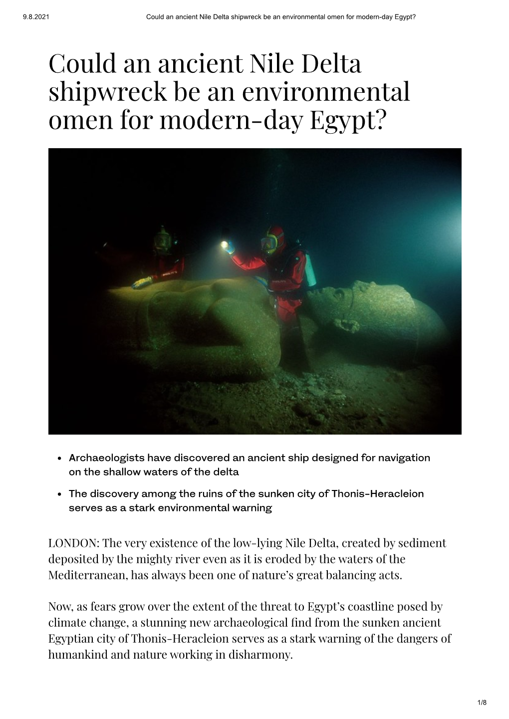 Could an Ancient Nile Delta Shipwreck Be an Environmental Omen for Modern-Day Egypt?