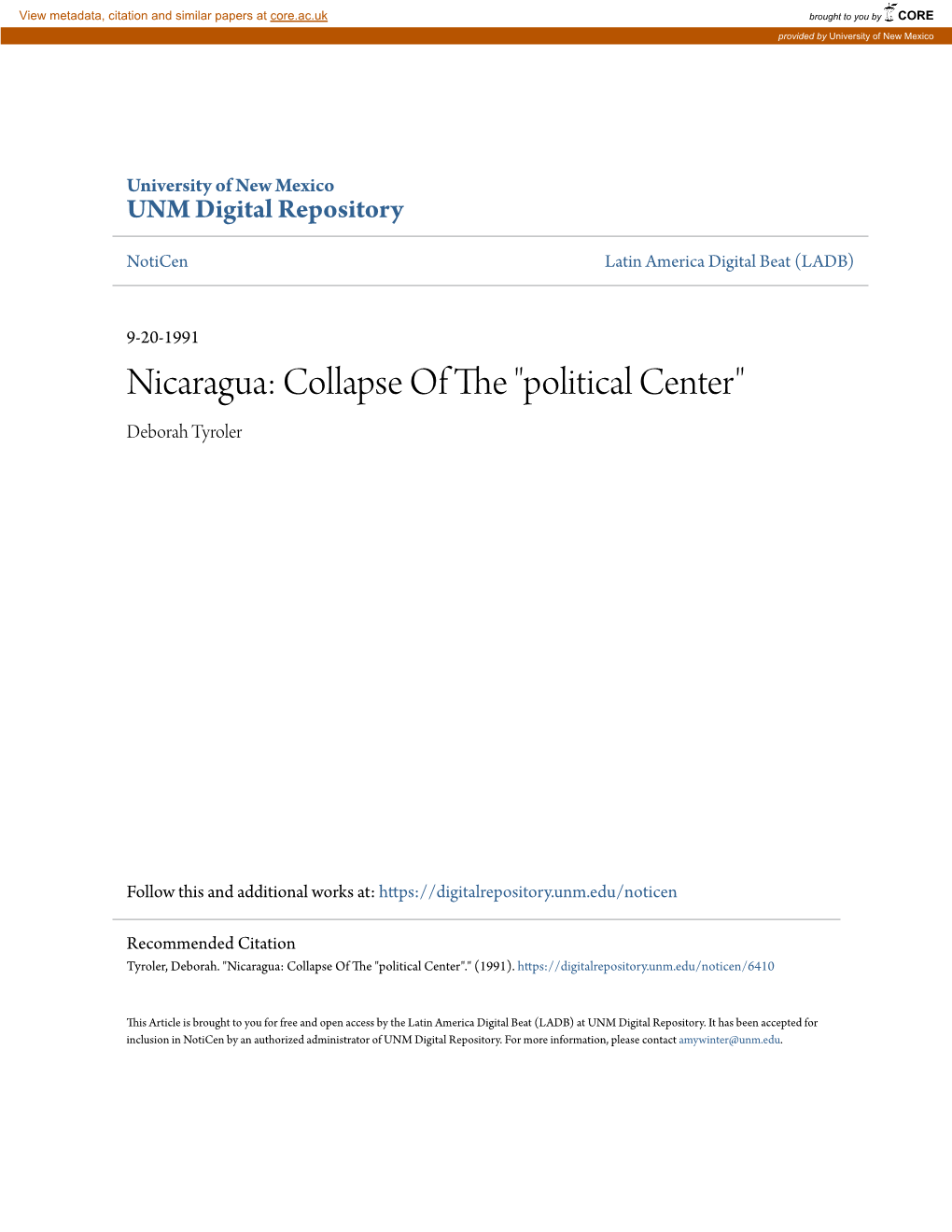 Nicaragua: Collapse of the 