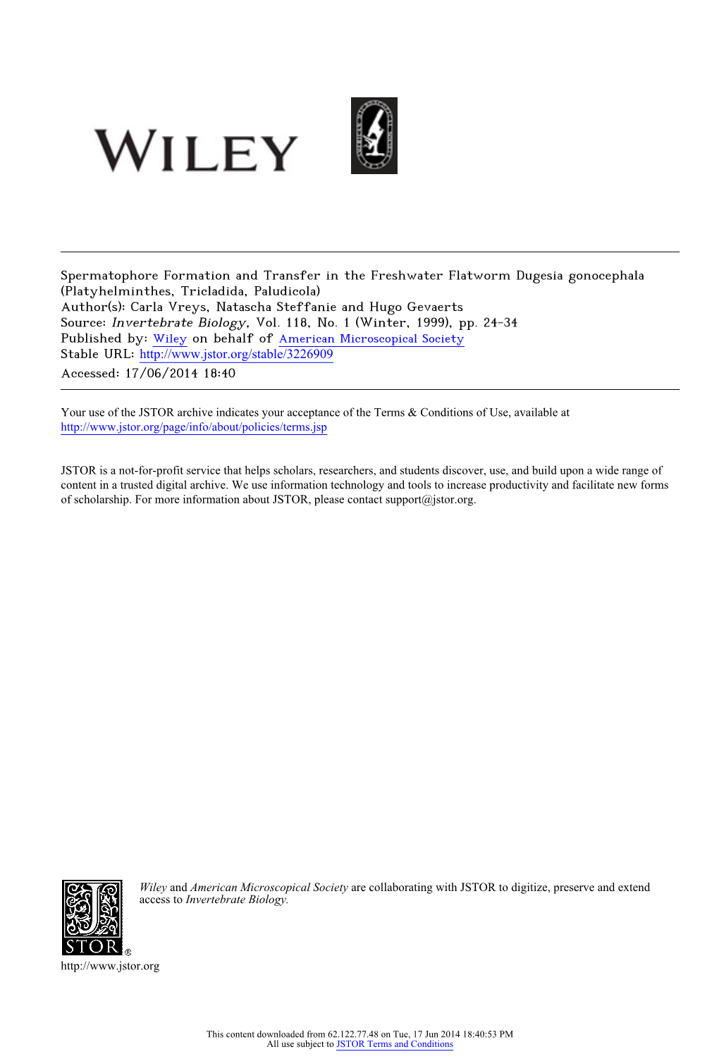 Spermatophore Formation and Transfer in the Freshwater Flatworm